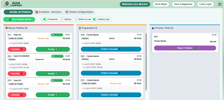 Kanban de pedidos da loja